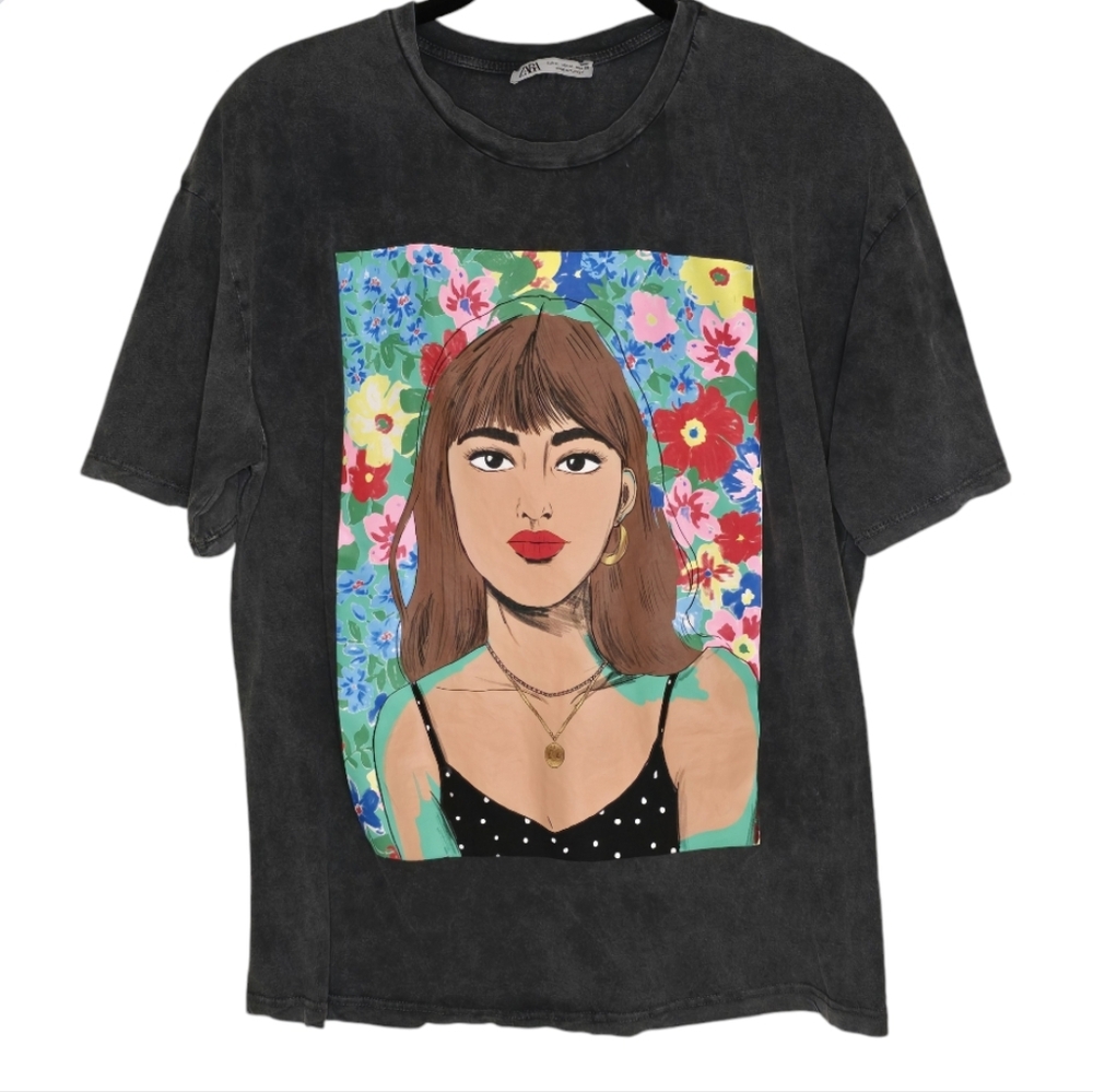 Zara printed graphic tee grey medium